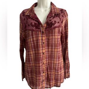 Free people Plaid Long Sleeve Top - Red and Yellow sheer at top Med